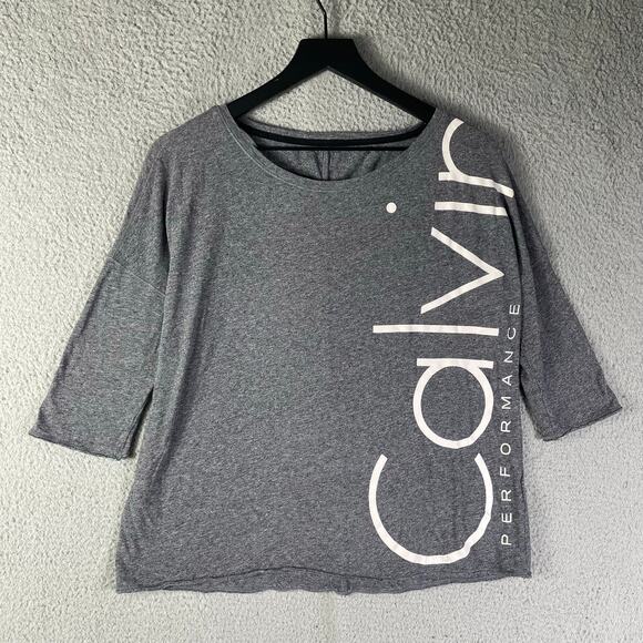 Calvin Klein Gray Logo Graphic 3/4 Sleeve Top Women’s Medium Cotton Modal Blend - Picture 6 of 10